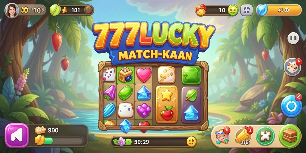 Tampilan gameplay seru dalam permainan Match-3 777LUCKY.