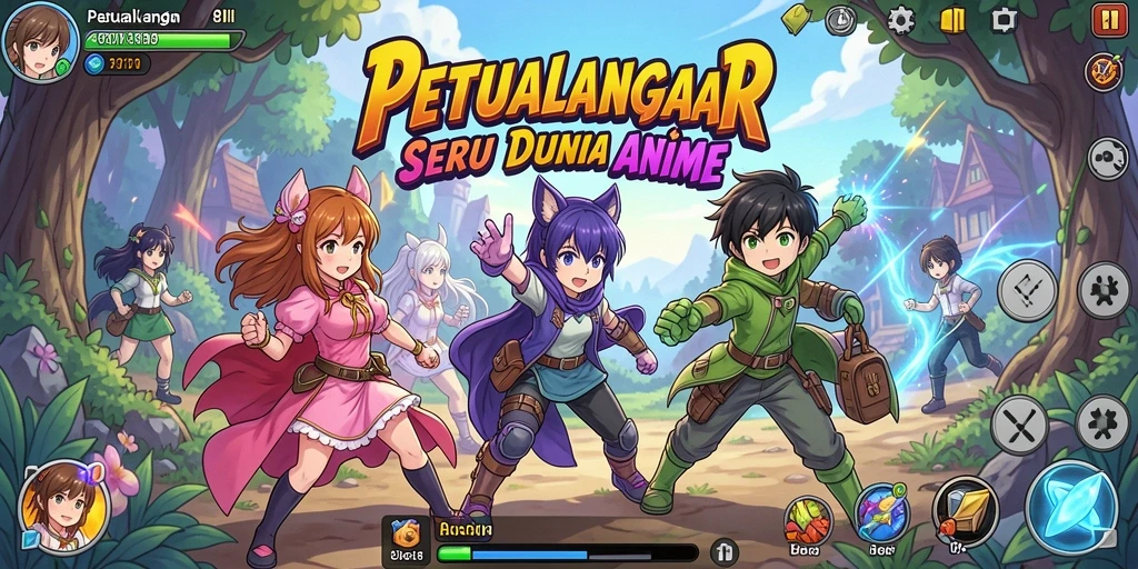Tampilan gameplay seru dalam 8II dengan karakter anime penuh warna.