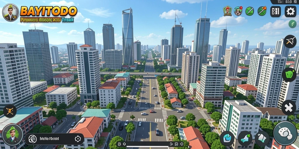 Tampilan gameplay menarik di BAYITOTO dengan detail kota yang menawan.