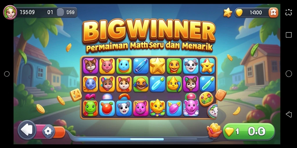 Tampilan menawan game Match-3 dengan permata berwarna-warni.