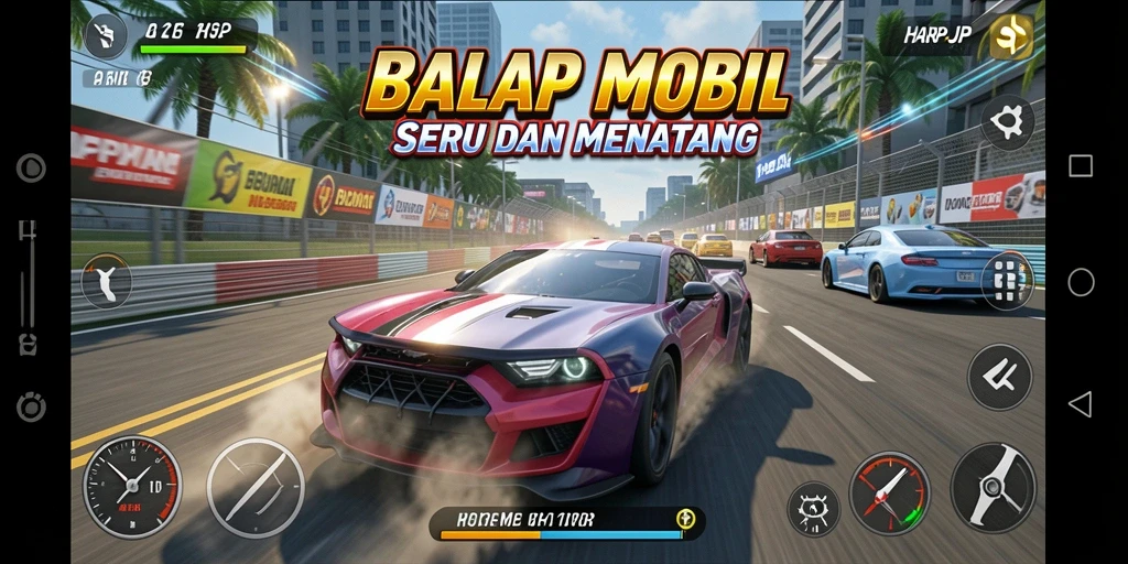 Gameplay menarik dengan balapan mobil yang mendebarkan.