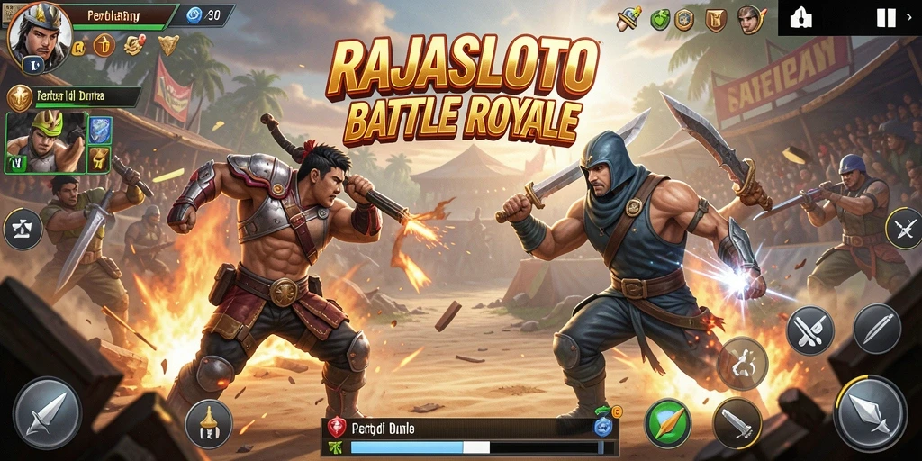 Screenshot gameplay RAJASLOTO dengan suasana pertarungan yang mendebarkan.