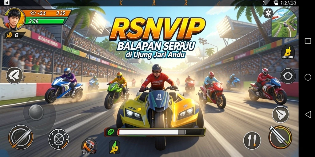 Screenshot gameplay RSNVIP menampilkan balapan cepat di trek kota.